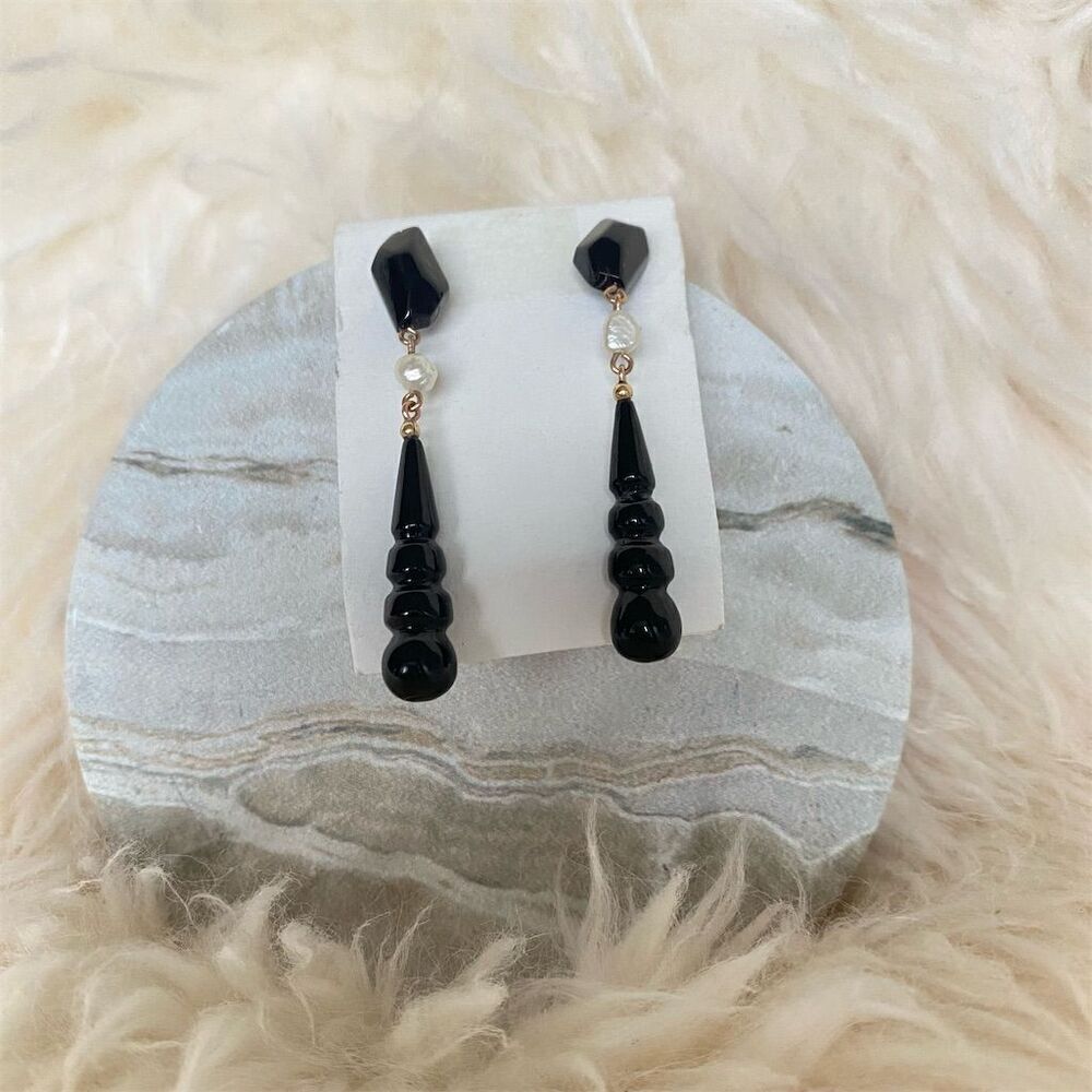 Black Coral Geometric Dangle Earrings Push Back 2" Unbranded Jewelry